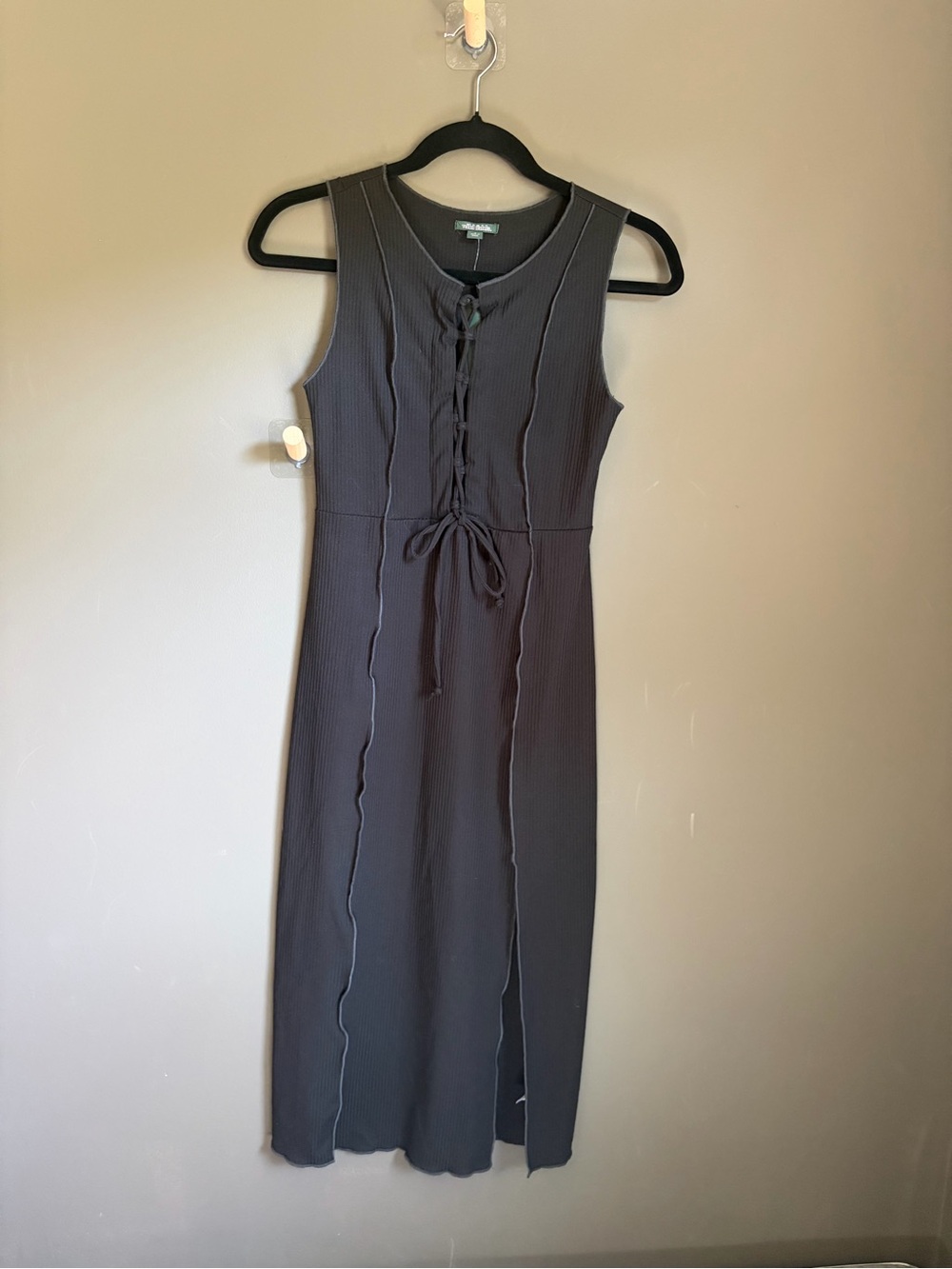 NWT Black Ribbed Lace-Up Midi Dress
